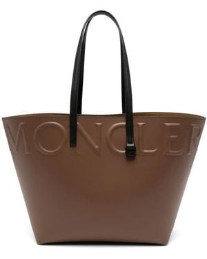 Moncler Borsa Tote Con Logo Goffrato - Marrone