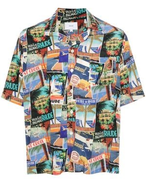 Rhude Postcard Mini Silk Shirt For - Blue