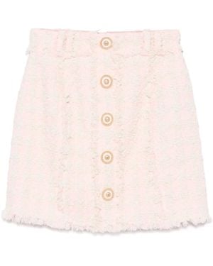 Balmain Checked Tweed Miniskirt - Pink