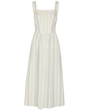 LoveShackFancy Majory Floral-Print Striped Dress - White