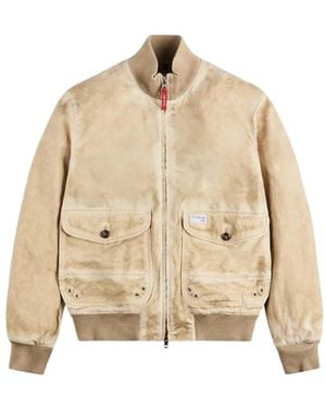 Fay Stone-Washed Bomber Jacket - Natural