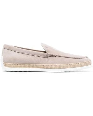 Tod's Suede Embroidered Slip-On Loafers - Natural