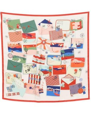 Fendi Ff Logo Postcard-Print Scarf - White