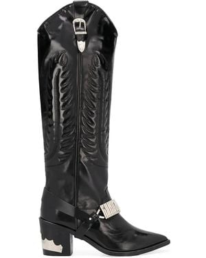 Toga Knee Length Cowboy Boots - Black