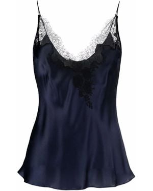 Carine Gilson Lace-Trimmed Silk-Satin Camisole - Blue