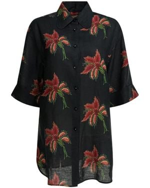 Valentino Garavani Floral-Print Linen Shirt - Black