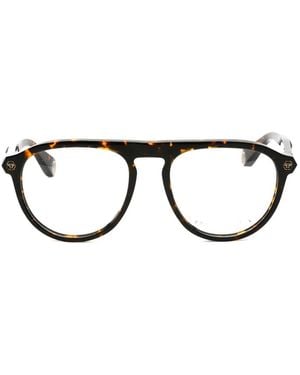 Philipp Plein Tortoiseshell-Effect Pilot-Frame Glasses - Black