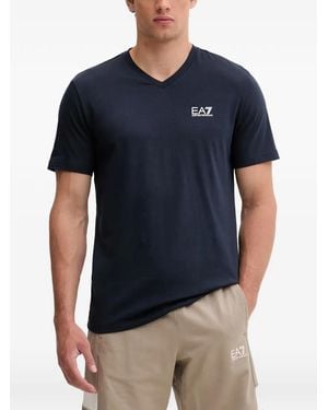 EA7 Logo-Print V-Neck T-Shirt - Blue