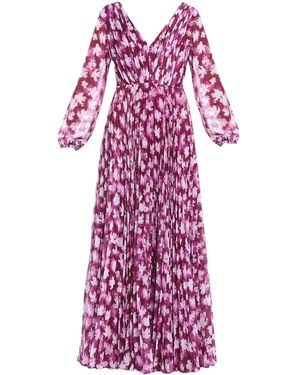 ML Monique Lhuillier Floral-Print Pleated Maxi Dress - Purple