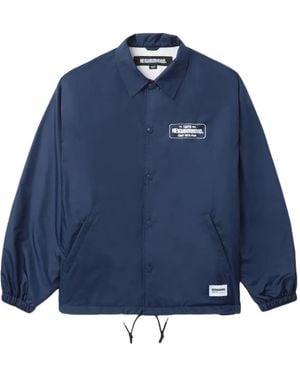 Neighborhood Drawstring Logo-Patch Coach Jacket - Blue