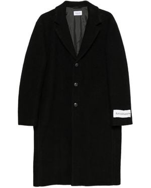 AMISH Logo-Patch Single-Breasted Coat - Black