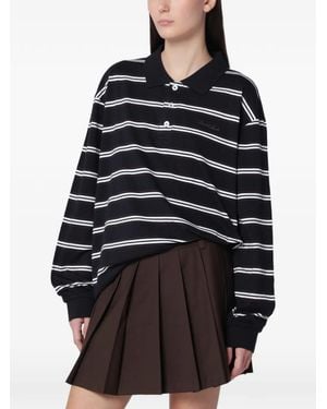 DUNST Striped Long-Sleeve Polo Shirt - Blue