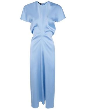 DR. HOPE Gathered Silk Midi Dress - Blue
