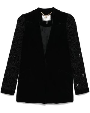 Nissa Floral-Embroidered Blazer - Black