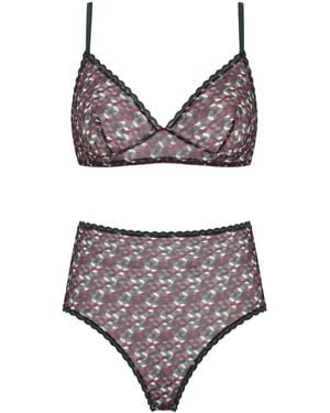 Laura Urbinati Geometric-Print Lace-Trim Briefs - Grey