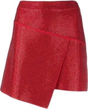 ANDREADAMO Asymmetrical Crystal-Studded Wrap Skirt - Red
