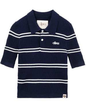 AAPE BY A BATHING AP Striped Ribbed-Knit Polo Top - Blue