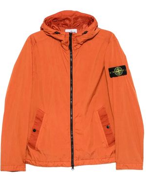 Stone Island Logo-Patch Hooded Jacket - Orange