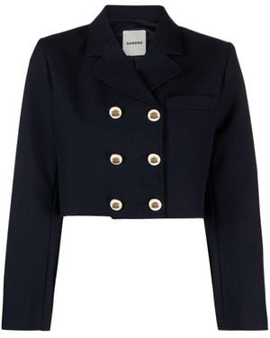 Sandro Cropped Double-Breasted Blazer - Blue