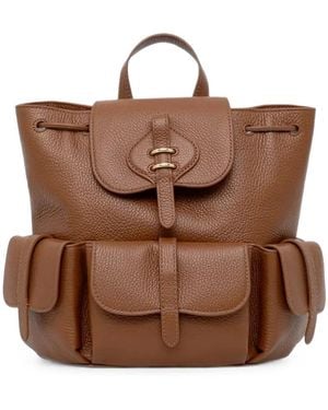 Coccinelle Mochila Mavery Pocket Mediana De Piel Granulada - Marrón