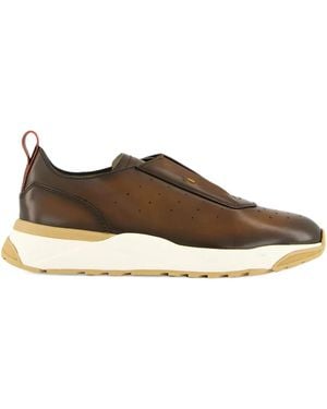 Santoni レザー スリッポンスニーカー - ブラウン