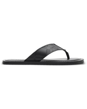 Burberry Embossed Check Leather Pavilion Sandals - Black