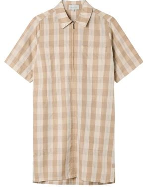 Lee Mathews Gingham Zip-Front Shirt Mini Dress - Natural