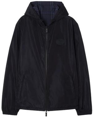 Burberry Newport Reversible Plaid Hooded Jacket - Blue
