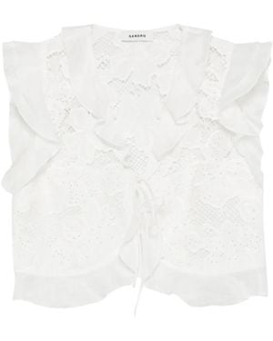 Sandro Guipure Lace Crop Top - White