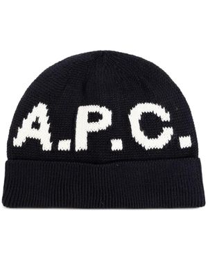 A.P.C. Lettering Knitted Beanie - Black
