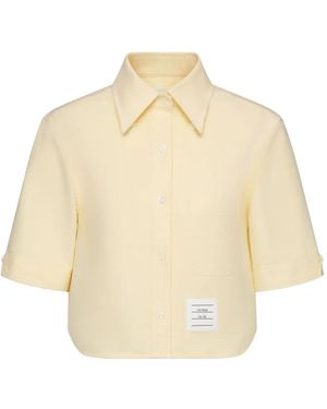 Thom Browne Short Sleeve Cropped Oxford Shirt - Natural