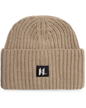 KARL LAGERFELD Ribbed-Knit Beanie Hat - Natural