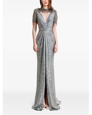 Gemy Maalouf Embroidered Sequins Maxi Dress - White