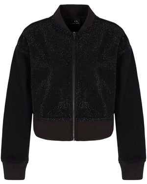 ARMANI EXCHANGE ラインストーン ジップ ジャケット - ブラック