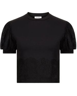 Nina Ricci Lace-Trimmed Puff-Sleeve Top - Black