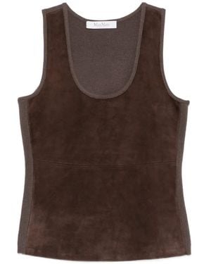 Max Mara Oberteil Mit U-Ausschnitt Und Wildledereinsätzen - Braun