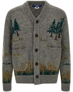 Junya Watanabe Intarsia-Knit Landscape-Pattern Cardigan - Grey