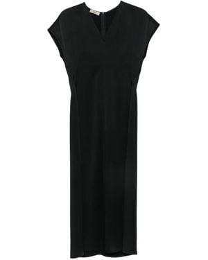 Herno V-Neck Short-Sleeve Midi Dress - Black