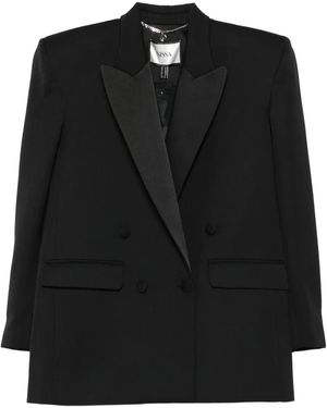 Nissa Shawl-Lapel Double-Breasted Blazer - Black