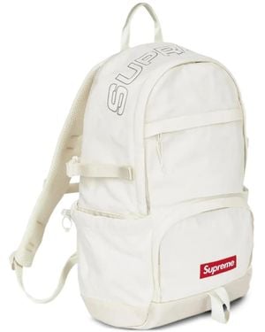 Supreme Logo-Plaque Denim Backpack - White