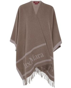 Max Mara Logo-Intarsia Fringed Cape - Brown