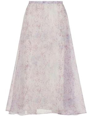 Alberta Ferretti Floral-Print Organza Skirt - White