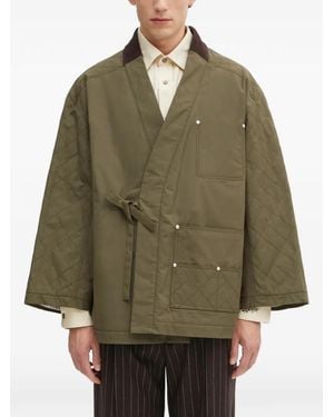 KENZO Weave Quilted Tie-Detail Jacket - Green