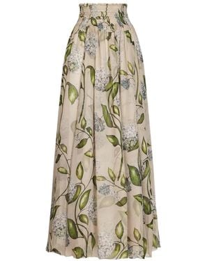 Oscar de la Renta Floral Chiffon Maxi A-Line Skirt - White