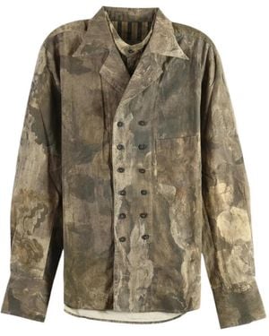 Ziggy Chen Double-Breasted Abstract-Print Shirt - Green