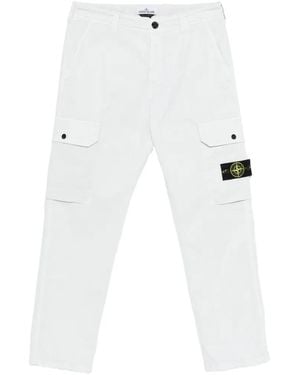Stone Island Logo-Patch Cargo Trousers - White