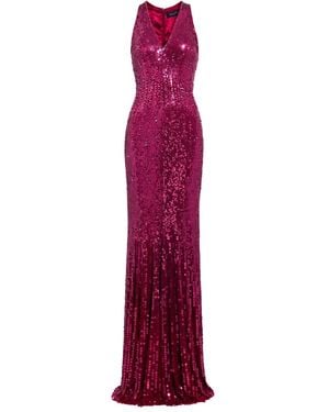 Jenny Packham Sequined V-Neck Maxi Dress - Purple