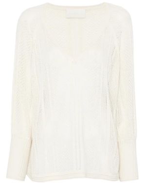 Bompard Haut En Maille Pointelle À Col V - Blanc