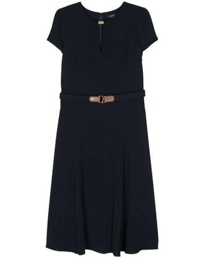 Ralph Lauren Logo-Plaque Georgette Dress - Blue