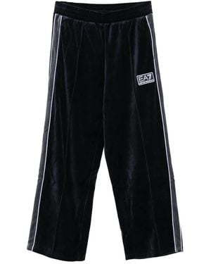 EA7 Logo-Patch Velvet Track Pants - White